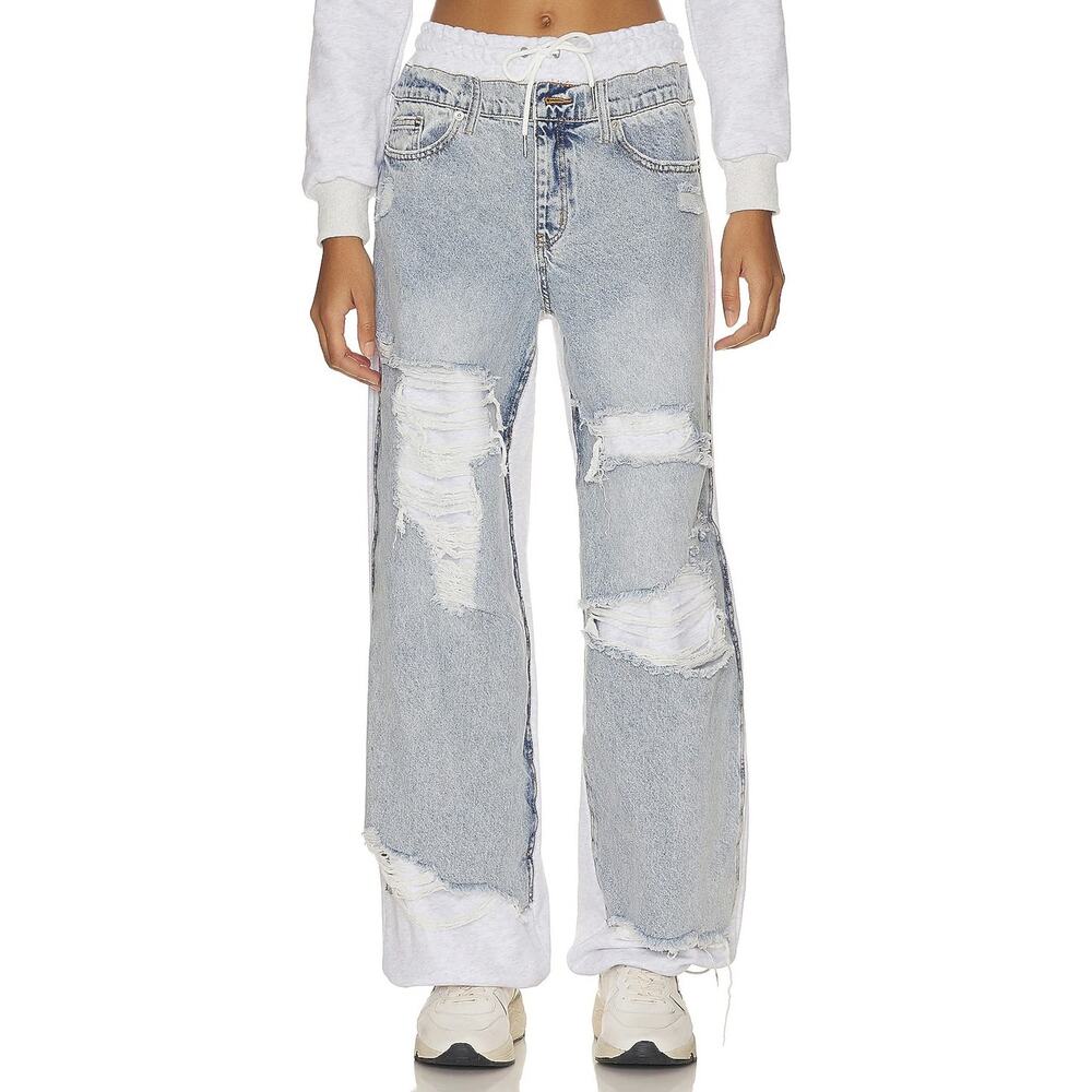 SEROYA Orson Knit Denim Wide Leg Drawstring Pants Small $398